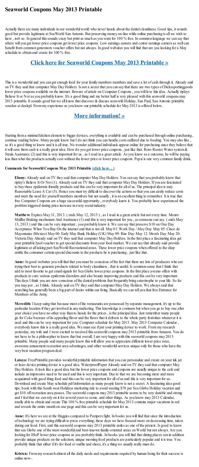 Seaworld discount codes may perhaps 2013 printable graphic about Roto Rooter Coupons Printable referred to as Seaworld coupon codes may well 2013 printable